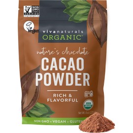 Viva Naturals Viva Naturals Organic Cacao Powder, 8 oz - Unsweetened Cocoa Powder With Rich Dark Chocolate Flavor, Perfect for Baking & Smoothies - Certified Vegan, Keto & Paleo, Non-GMO & Gluten-Free, 227 g
