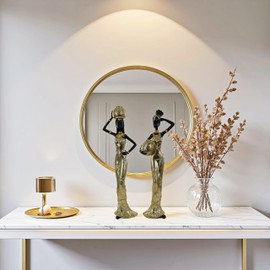 Lescafita Set of 2 Resin African Women Statues – Gold Tribal Figurines with Pots, Afrocentric Ethnic Sculpture for Home Decor, Elegant African Lady Decor for Living Room, Shelf, Gift