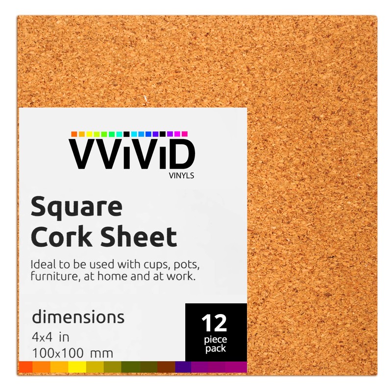 VViViD Adhesive Backed 4 Inch Square 0.08 Inch Thick Cork