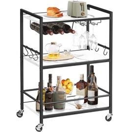 TUTOTAK Bar Cart - Serving Cart for Home - Microwave Cart, Drink Cart, Mobile Kitchen Shelf with Wine Rack and Glass Holder, Rolling Beverage Cart BC01BM030