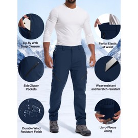 Men's Snow Ski Waterproof Fleece Lined Pants Winter Insulated Outdoor Hiking Mountain Softshell 6078-Blue-34