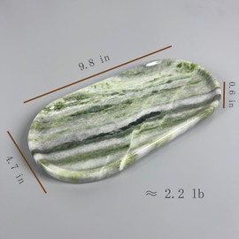 Green Marble Vanity Tray 9.8", Natural Stone Organizer for Bathroom