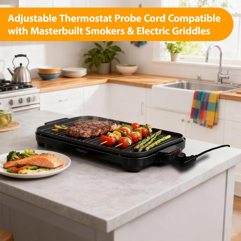 Adjustable Thermostat Probe Power Cord for Masterbuilt Electric Smokers Griddles