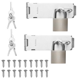 2 Set Stainless Steel Padlock Hasp, Door Hasp Latch Locks, Padlock Latch Gate Door Locks Hasp Latches, Heavy Duty Hasp Lock Latch with Lock Key for Cabinet Closet Shed Door Lock Hasp Latch Catch, 5"