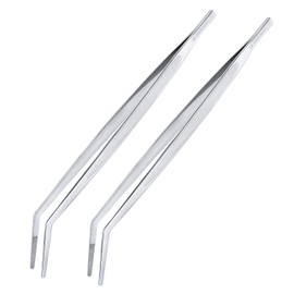 MSY BIGSUNNY Stainless Steel Kitchen Precision Tweezers Tongs with Curved Tip, Multipurpose Tweezers for Cooking, Feeding, Crafting (2, 12")