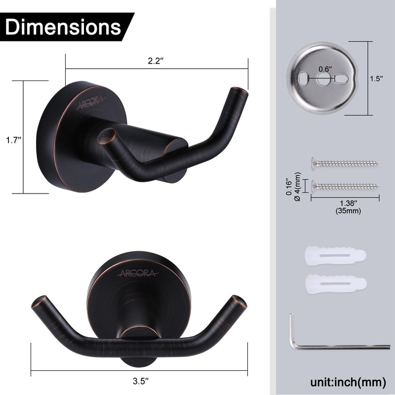 ARCORA Oil Rubbed Bronze Towel Hooks, SUS 304 Stainless Steel