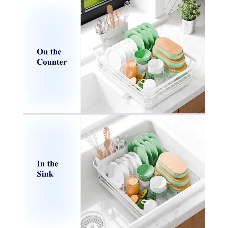 Kitsure Dish Drying Rack - Compact Dish Rack with Utensil
