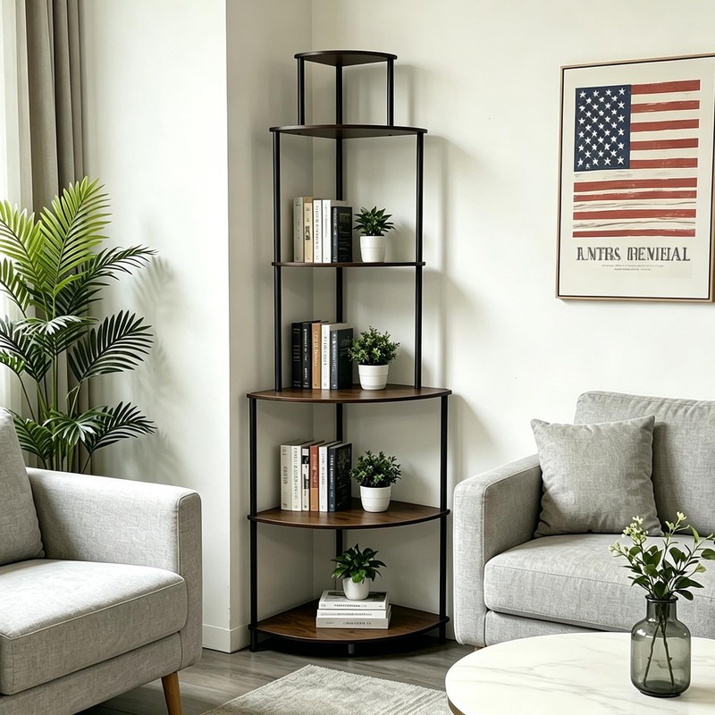 FredCache 6 Tier Corner Shelf Stand, Corner Bookshelf, Wood Storage