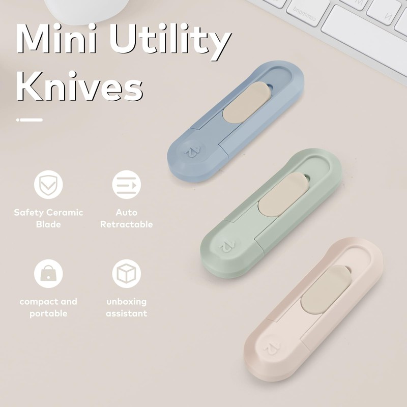 4-Pack Safety Box Cutter, Retractable Letter Opener with Ceramic Blade,