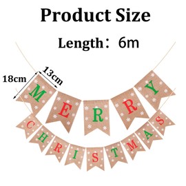 Merry Christmas Bunting, Christmas Wall Decorations, Festive Holiday Bunting for Indoor Outdoor Party Decor, Fireplace Mantel, Kids Room, Tree Trimming