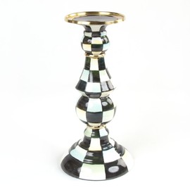 MACKENZIE-CHILDS Courtly Check Enamel Pillar Candlestick, Cute Black-and-White Pillar Candle Stand, Large