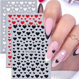 BYJKYEN Heart Nail Art Stickers Decals-Black White Red Heart Nail Stickers 3D Self-Adhesive Valentine's Day Nail Designs Stickers Valentine's Day Heart Nail Charms Decals for Acrylic DIY Manicure Decorations
