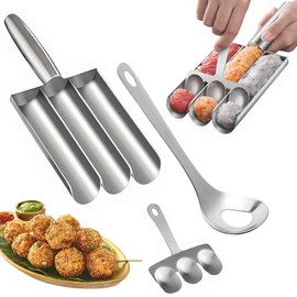 Triple Meatball Maker With Cutting Spade + Meat Ball Scoop, Stainless Steel Manual Home Meat Ball Maker, Kitchen Mould for Quick Making Hush Puppy, Fritter, Sweet Ball, Rice Ball, Chicken Meatball