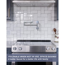 WOWOW Chrome Pot Filler Faucet, Single Hole Wall Mount Stove Faucet, Brass Pot Filler with Double Joint Swing Arms