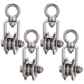 KCNOFNC 40 mm Pulley with 2 Ball Bearings, Stainless Steel Fitness Pulley, Pulley for 8 mm Ropes, Steel Cable, Load Capacity 200 kg, Pack of 4