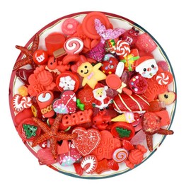 Halloluck 50 Pcs Slime Charms Easter DIY Craft Making Resin Jewery Making Kit, Resin Flatback Slime Beads Making Supplies for DIY Scrapbooking Crafts (Red)