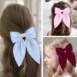 Officentra 6 PCS Hair Bows for Women, Silky Satin Hair Bows for Girls,Cute Aesthetic Large Barrettes for Women and Girls