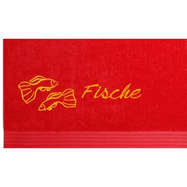 Lashuma Cotton Towel Scarlet Red Embroidered with Pisces Zodiac Sign 70 x 200 cm Sauna Towel