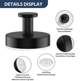 WFNRYIL Suction Cup Hooks, 2Pcs Shower Hooks for Inside Shower, No Drill Towel Hooks for Bathroom Wall, Kitchen, Mirror, Tile to Hang Towels, Robes, Coat (Black)