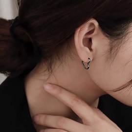 SLUYNZ 925 Sterling Silver 1.6CM Heart Hoop Earrings for Women Teens Sweet Love Heart Earrings Drop (D-Black Gold Plated)