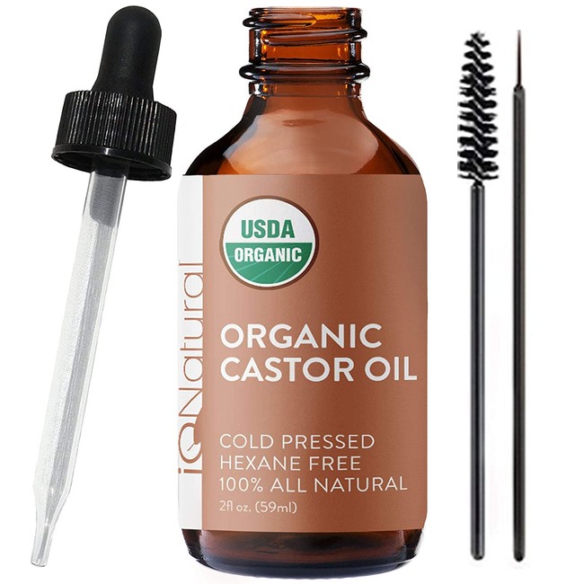 Castor Oil For Eyelashes - 100% USDA Certified Pure Cold Pressed - Boost Eyebrow Growth Serum, Longer Eyelash Serum & Eyebrows, Face and Skin with - includes Treatment Applicator Kit 2oz (60ml)