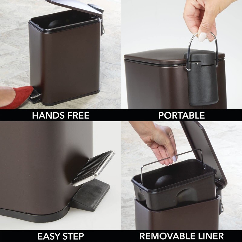 mDesign Rectangular Pedal Bin – 5 L Metal Waste Bin