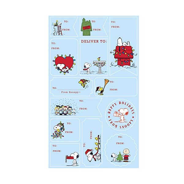 Graphique Peanutsâ¢ Gift Labels | 52 Self-Adhesive Christmas Stickers | 13 Designs with Red Foil Accents | to and from Names | for Holiday Wrapping Paper & Gift Bags