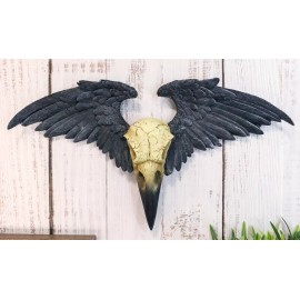 Ravenger Thanatos Raven Crow Skull With Black Angel Wings Wall Decor Plaque