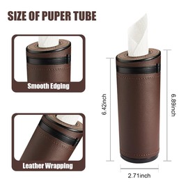 Car Tissue Holder, Convenient Travel Kleenex Bag, Cylinder Facial Tissues Box Container, Round Canister Car Napkin Holder, Universal Tissues Cylinder for Vehicle Cup Holder, Home, Office (Brown)