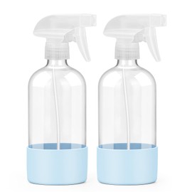 Worldgsb 2 Pack Glass Spray Bottles with Silicone Sleeve, 16 oz Empty Refillable Containers with Adjustable Spray Nozzles, Spray Bottles for Hair, Cleaning Solutions and Plants Blue