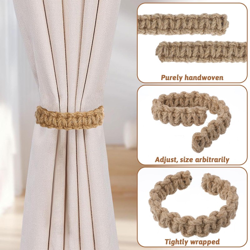 Classicseali 4 Pack Boho Curtain Tiebacks, Farmhouse Curtain Holder
