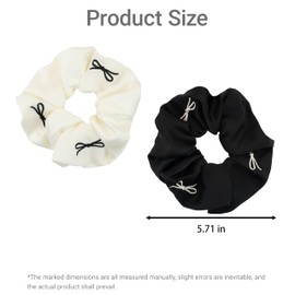 COZYISLE 6-Pack Bow Scrunchies - Cream & Black with Contrast Bows | ​​Bachelorette Party Accessories​​, ​​ ​​Jumbo Scrunchies​