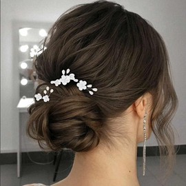 Foryysa Bridal Wedding Hair Pins for Women White Flower Headwear Pearl Leave Elegant Handmade Sparkly Bride Design (3 pcs)