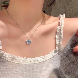 Cimenexe Bohemian Crystal Butterfly Choker Necklace Silver Sapphire Butterfly Pendant Necklace Blue CZ Butterfly Collar Necklace Rhinestone Hollow Butterfly Necklace Jewellery For, Zinc, No Gemstone