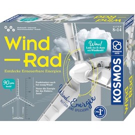 KOSMOS 621353 Windmill, Discover Renewable Energies, Construction Kit for Windmill for Emission-Free Power Generation with Mini Electric Car for Charging, Experiment Box for Children from 8-14 Years