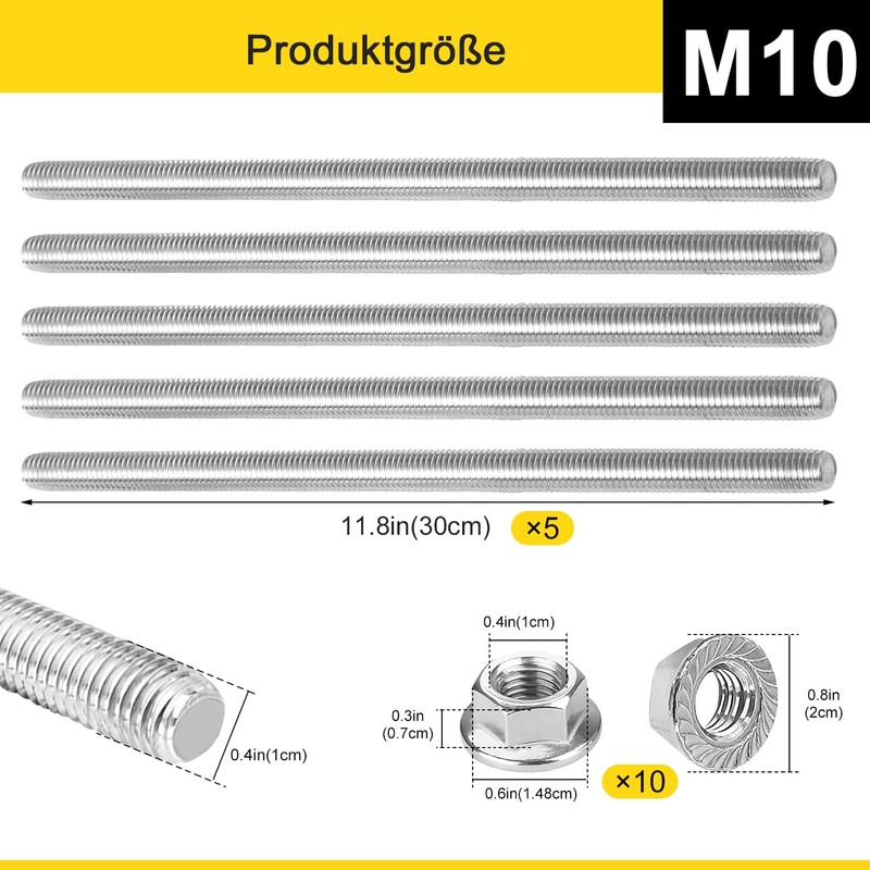 Threaded Rods M10 x 30 cm Threaded Rod Stainless Steel