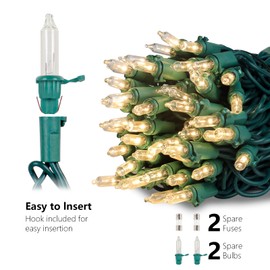 ZYMSAVIP 23FT 100-Count Christmas Warm White String Lights, Incandescent Green Wire Fairy Lights, Christmas Decoration, Indoor Outdoor Yard Party Christmas Tree Decoration