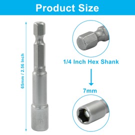 Cjueiom 5 Pcs 7mm Nut Driver Bit Set, 1/4 Inch Quick-Change Hex Shank Nut Setter, 65mm Length, Metric Bit for Woodworking, Machine Maintenance, Auto Repairing, Furnitures