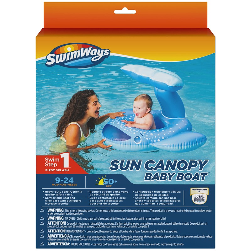 Swimways Sun Canopy Baby Boat, Inflatable Baby Pool Float &