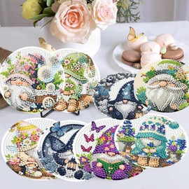 8 Pack Diamond Art Coasters Kits - Gnomes Diamond Painting Coasters Kit Set with Holder Cork Pads, DIY Non Slip Coaster Craft Kits for Adults Beginners Ideal Gifts
