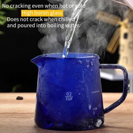 500ml Coffee Pot, Heat Resistant Borosilicate Glass Coffee Server, Glass Tea Pot with Wooden Lid Household Tea Kettle for Home Office (blue)