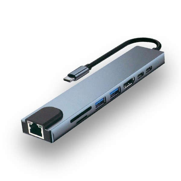 Generic USB-C Adapter, 8 in 1, USB-C PD 100W, USB-C