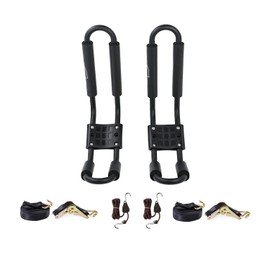 AA-Racks J-Bar Rack for Kayak Canoe Boat Carrier Roof Top Mount on Car SUV Truck Crossbar with 16 Ft Ratchet Lashing Straps & 10 Ft Ratchet Bow and Stern Tie Down Straps