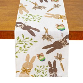 QINJIEJIE Rabbit Carrots Easter Table Runners Bunny Easter Table Runner, Holiday Table Runners Spring Seasonal Kitchen Dining Table Decoration for Home Party Decor