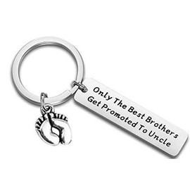 QIIER New Uncle Gift Only The Best Brothers Get Promoted to Uncle Keychain Baby Announcement Gift (sliver)
