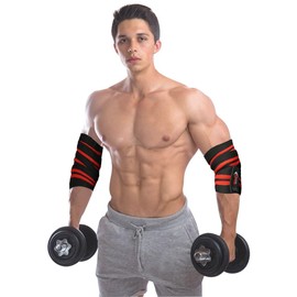 Shelly Elbow Wraps for Weightlifting – Heavy Duty Adjustable Elbow Support Straps for Gym, Bodybuilding, Cross Training, Powerlifting – Workout Brace Protector (Pair, Red)