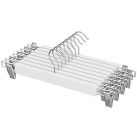SONGMICS 8 Pack Wooden Trouser Hangers with Adjustable Clips Non-Slip Pants Shorts Skirts White CRW009W01