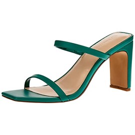 The Drop Women's Avery Square Toe Two Strap High Heeled Sandal, Ultramarine Green, 6