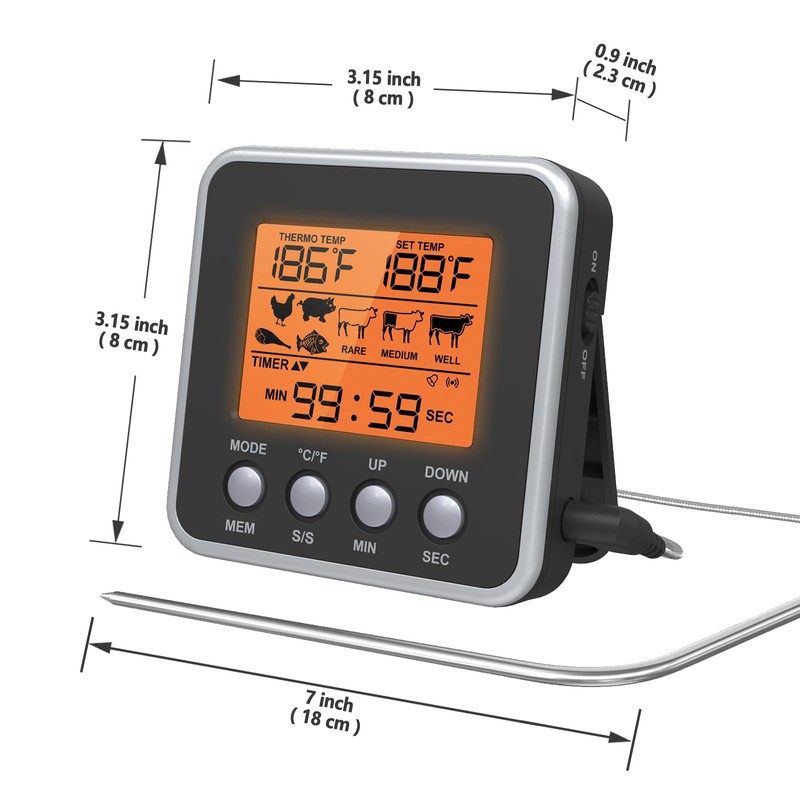 Digital Meat Thermometer for Oven, Food Thermometer with Large LCD,