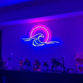 Dimmable Neon Sunset Sunrise Sign for Wall Decor,LED Neon Anime Light up Wave Signs, Arylic Neon Decorative Night Lamp for Bedroom Living Room Dorm Apartment Bar Hotel, Anime Neon Gifts for Teens
